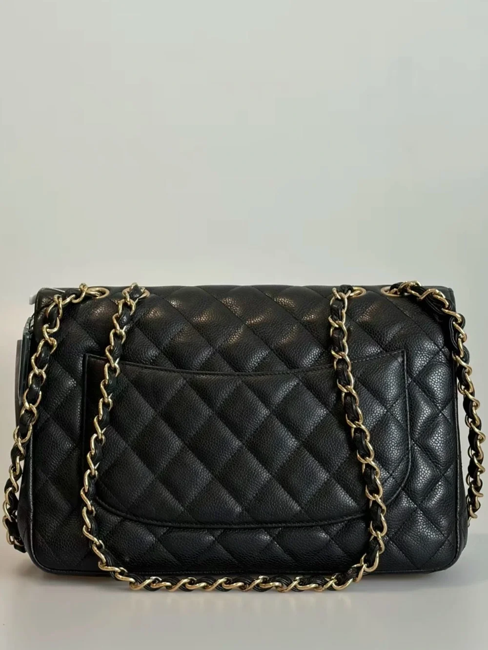 CHANEL JUMBO Single Flap CC Logo Caviar Chain Shoulder Bag
